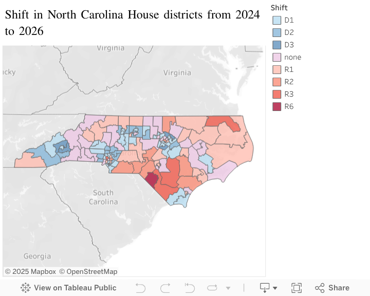 Shift in North Carolina House districts from 2024 to 2026 
