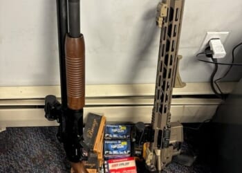 Firearms and ammunition seized during a raid on two New Jersey men who allegedly threatened Assistant Secretary of Homalnd Security for Public Affairs Tricia McLaughlin. (Department of Homeland Security)