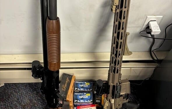 Firearms and ammunition seized during a raid on two New Jersey men who allegedly threatened Assistant Secretary of Homalnd Security for Public Affairs Tricia McLaughlin. (Department of Homeland Security)