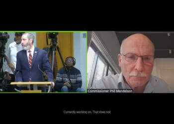 NCPC Commissioner Phil Mendelson addresses White House Office of Administration Director Joshua Fisher. [Screenshot/NCPC.gov]