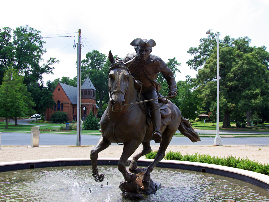 The Spirit of Mecklenburg statue in Charlotte commemorates James Jack's delivery of the Meck Deck to the Second Continental Congress