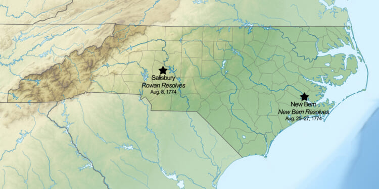 Map showing the dates and locations of the Rowan Resolves and New Bern