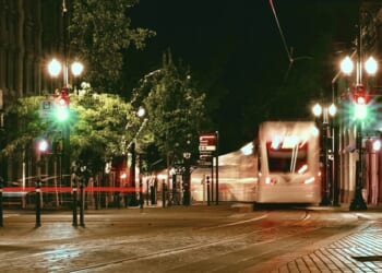 Light Rail Commuter Train At Night
