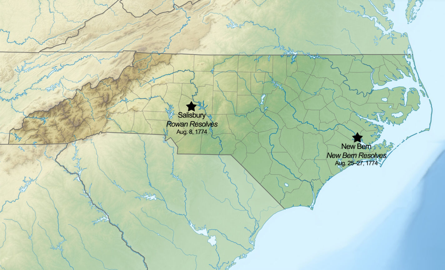 Map showing the dates and locations of the Rowan Resolves and New Bern