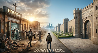Starting Line: Hospital vs. Fortress. The Christian line begins in bankruptcy